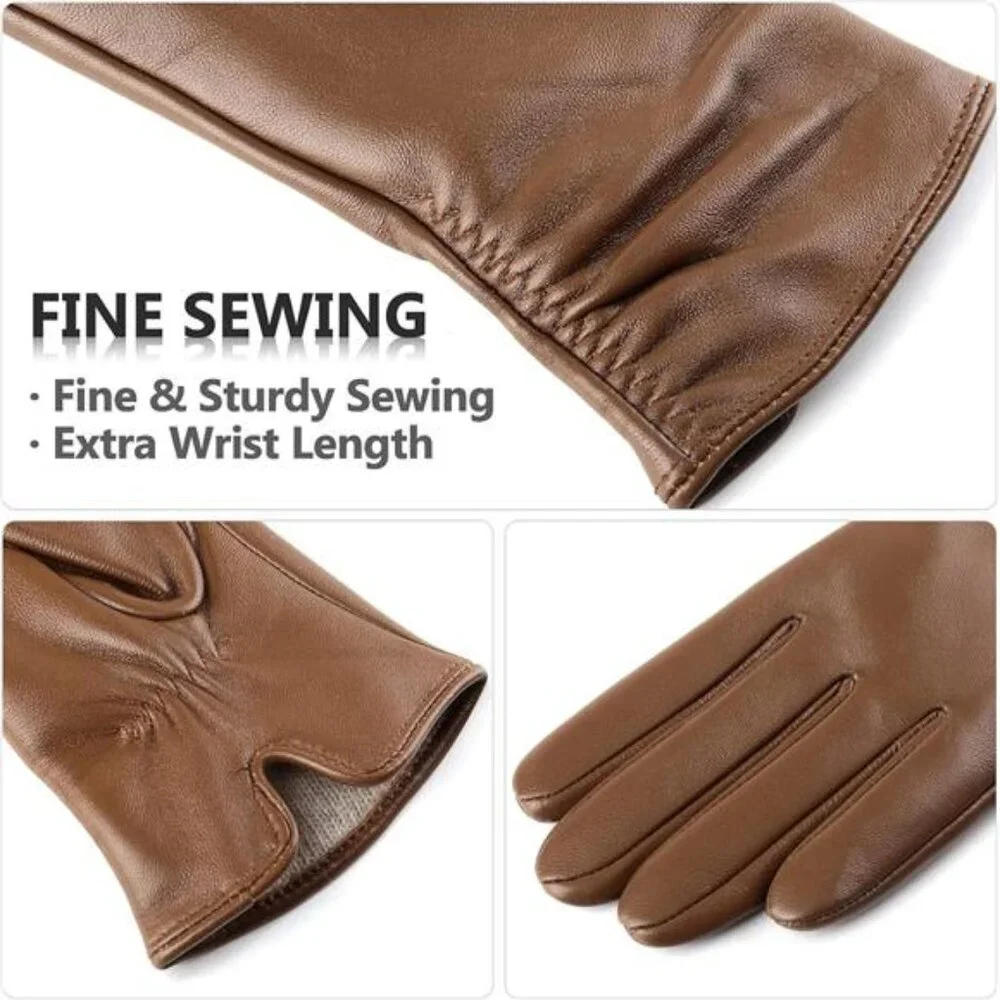 Women's Winter Leather Touchscreen Lambskin Pure Genuine Leather Gloves